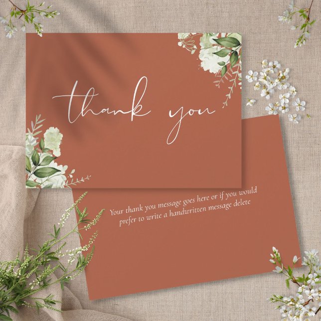 Personlig Terracotta Greenery Elegant Script Tack Kort (Personalized Terracotta Greenery Elegant Script Thank You Card)