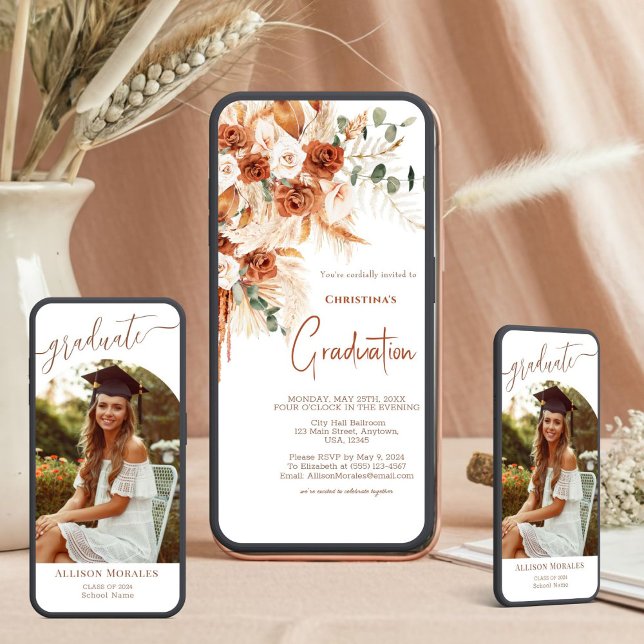 Personlig Terrakotta Foto Boho Examen Inbjudningar (Design Your Perfect Terracotta Boho Graduation Invite!)