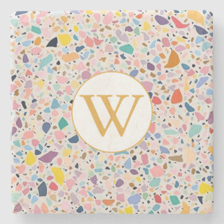 Personlig Terrazzo Pastell Färgglad Monogram Stenunderlägg