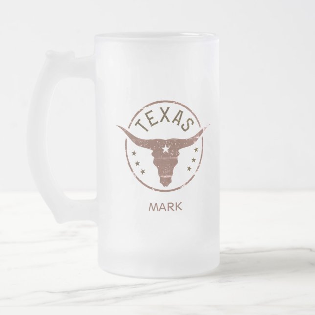 Personlig Texas Longhorn Frostat Ölglas (Vänster)