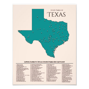 Personlig Texas State Park Bucket List Karta Fototryck