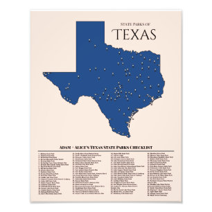 Personlig Texas State Park Karta Checklist Photo Fototryck