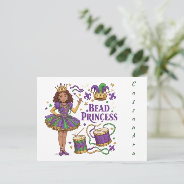 Personlig Text Bead Princess - Mardi Gras Vykort (Stående Fram)