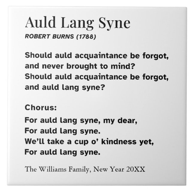 Personlig text för Auld Lang Syne Nyårsfest Kakelplatta (Framsidan)