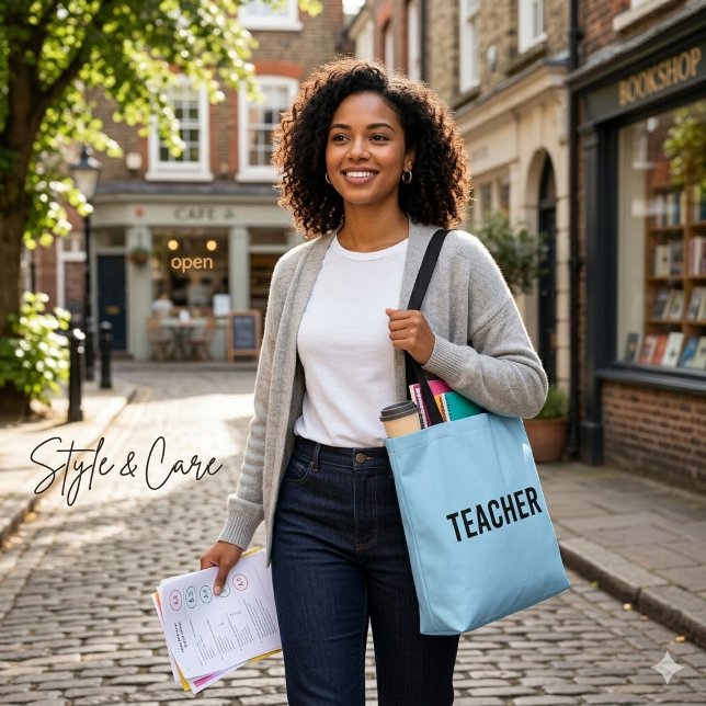 Personlig text för lärare himmelblå tygkasse (Personalized Teacher Text Statement Sky Blue Tote Bag)