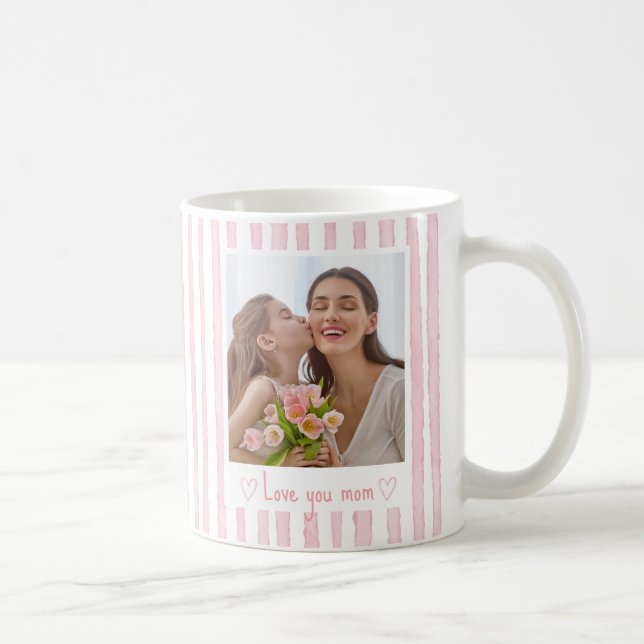 Personlig text Foto Rosa ränder Coquette  Kaffemugg (Höger)