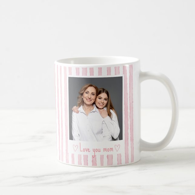 Personlig text foto rosa ränder Coquette  Kaffemugg (Höger)