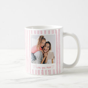Personlig text Foto Rosa ränder Coquette Kaffemugg