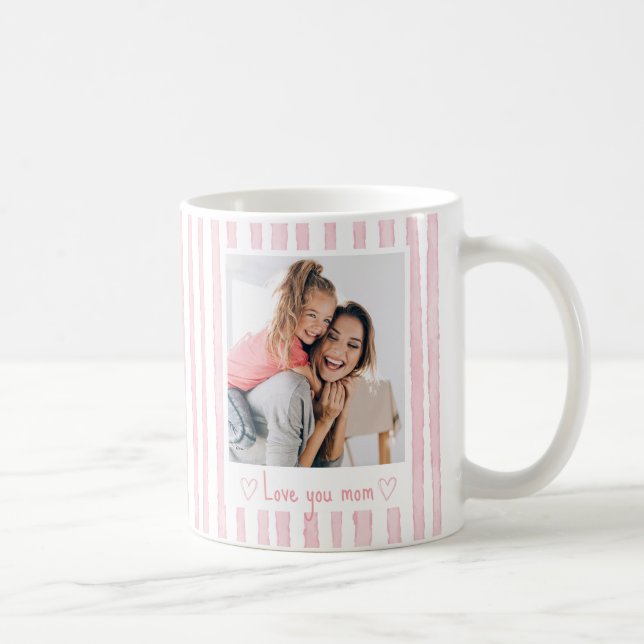 Personlig text Foto Rosa ränder Coquette  Kaffemugg (Höger)