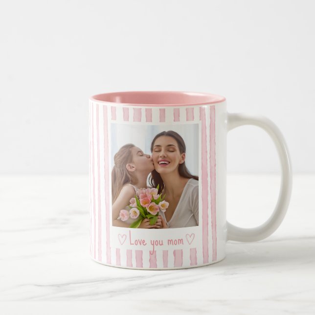 Personlig text foto rosa ränder Coquette  Två-Tonad Mugg (Höger)