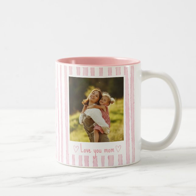 Personlig text foto rosa ränder Coquette  Två-Tonad Mugg (Höger)