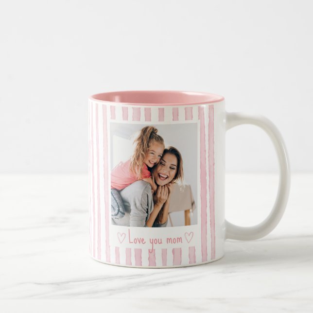 Personlig text Foto Rosa ränder Coquette  Två-Tonad Mugg (Höger)