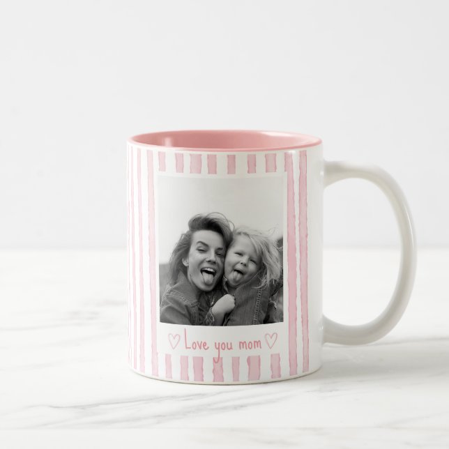 Personlig text Foto Rosa ränder Coquette  Två-Tonad Mugg (Höger)