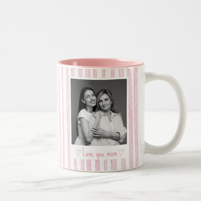 Personlig text foto rosa ränder Coquette  Två-Tonad Mugg (Höger)