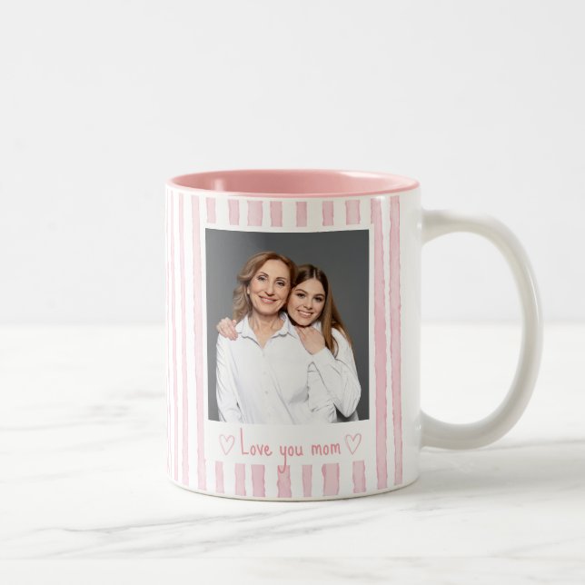 Personlig text foto rosa ränder Coquette  Två-Tonad Mugg (Höger)