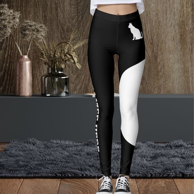 Personlig text husdjur svart och vit söt kattmamma leggings (Skapare uppladdad)