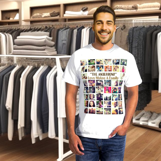 Personlig text och fotokollage här t shirt (Custom Photo collage with personalized text t-shirt)
