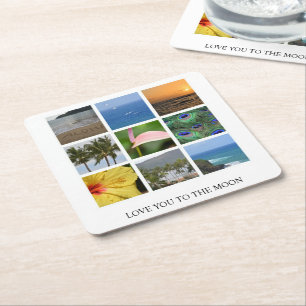Personlig Text och Photo Collage Hawaii Bröllop Underlägg Papper Kvadrat