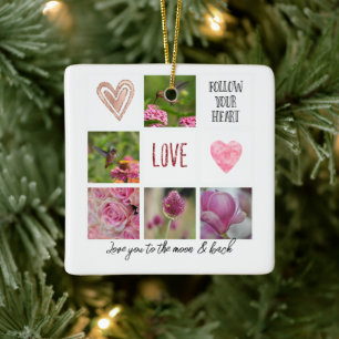 Personlig Text och Photo Collage Kärlek Rosa Julgransprydnad Keramik
