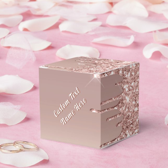Personlig text presentlådor i rosa guld glitter (Bröllop)