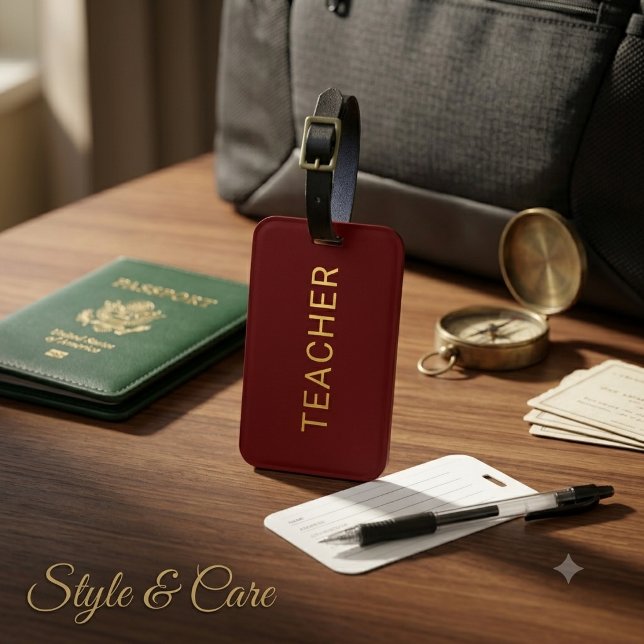 Personlig textetikett för lärare i vinröd bagagebricka (Personalized Teacher Text Statement Maroon Luggage Tag)