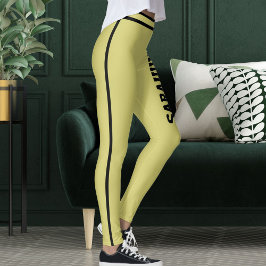 Personlig textnamn Oliv Svarta Ränder Roligt Gåva Leggings