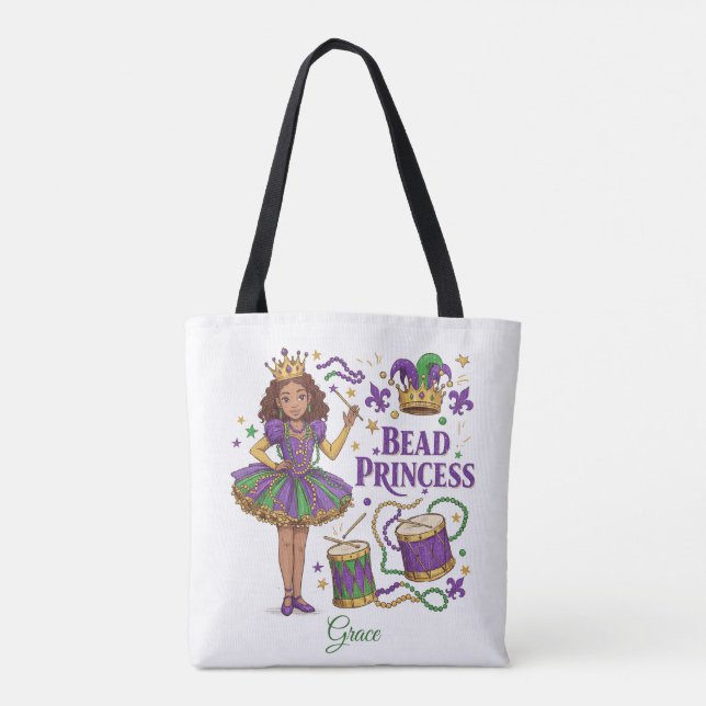 Personlig textpärlprinsessa - Mardi Gras Tygkasse (Baksida)