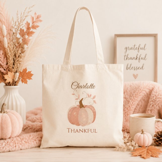 Personlig Thanksgiving – Höst Pumpa Tacksam  Tygkasse (Skapare uppladdad)
