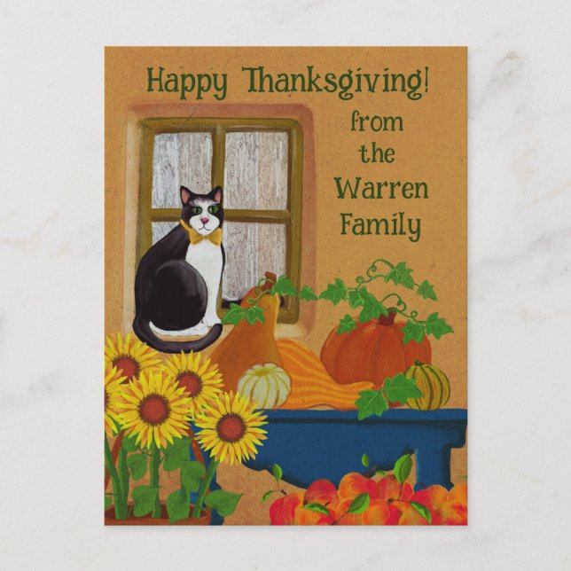 Personlig Thanksgiving med Cat Garden Flagga Vykort (Framsida)