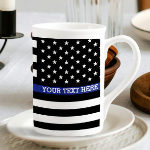 Personlig Thin Blue Line American Flagga Benporslin Mugg