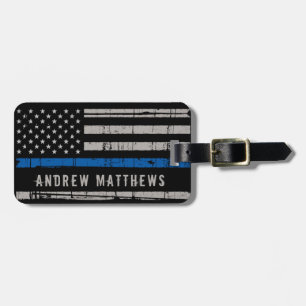 Personlig Thin Blue Line American Flagga Police Bagagebricka