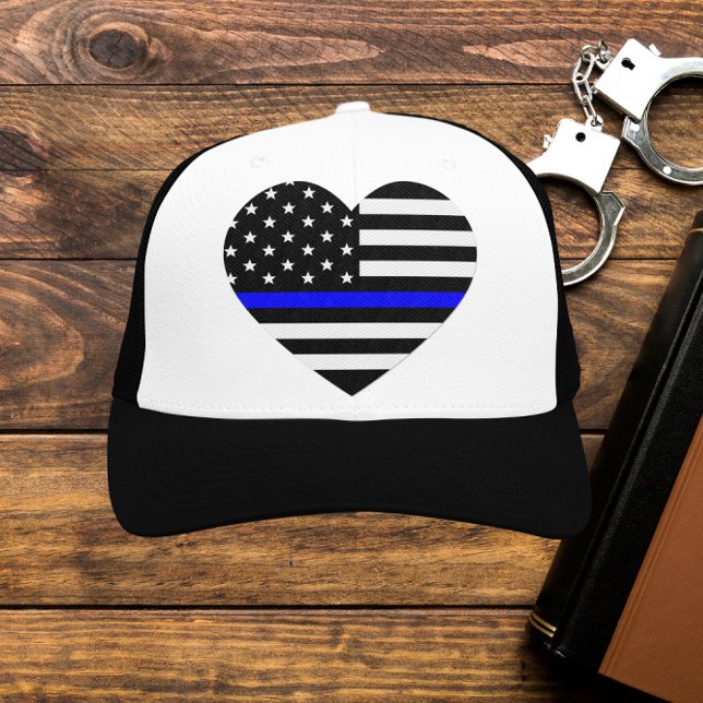 Personlig Thin Blue Line American Flagga Truckerkeps (Skapare uppladdad)