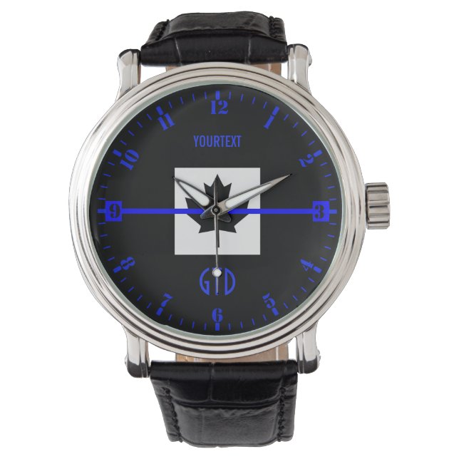 Personlig Thin Blue Line Dial på kanadensisk Flagg Armbandsur (Framsida)