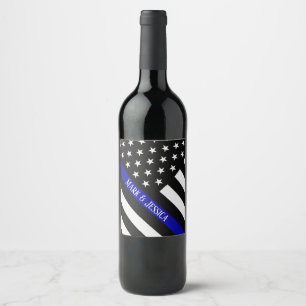 Personlig Thin Blue Line Firande Vinflaska Etikett