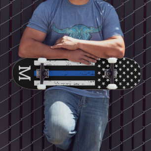 Personlig Thin Blue Line Flagga Monogram-polis Mini Skateboard Bräda 18,5 Cm