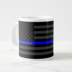 Personlig Thin Blue Line Grått US Flagga Design Jumbo Mugg