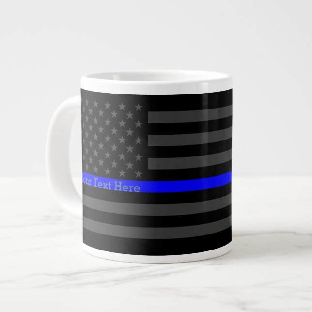 Personlig Thin Blue Line Grått US Flagga Design Jumbo Mugg (Framsida vänster)
