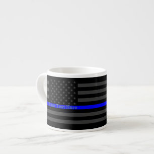Personlig Thin Blue Line Grått US Flagga Gift Espressomugg