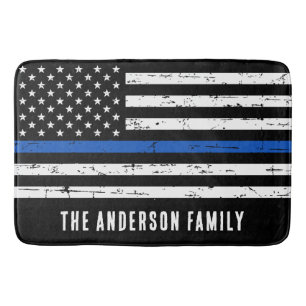 Personlig Thin Blue Line Police Flagga Bath Mat Badrumsmatta