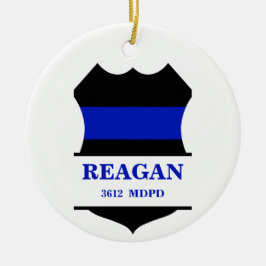 Personlig Thin Blue Line Police Shield Julgransprydnad Keramik