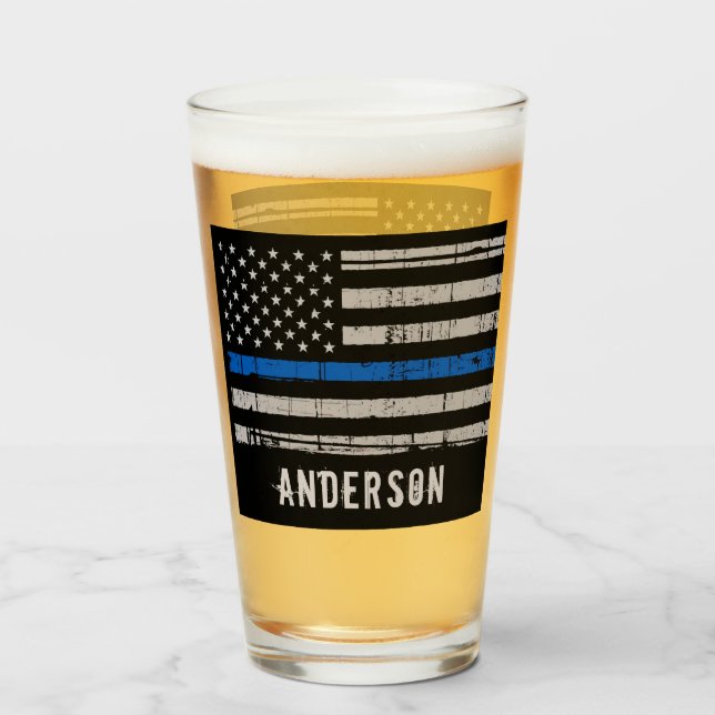 Personlig Thin Blue Line Polischef Beer Glaskopp (Framsida fylld)