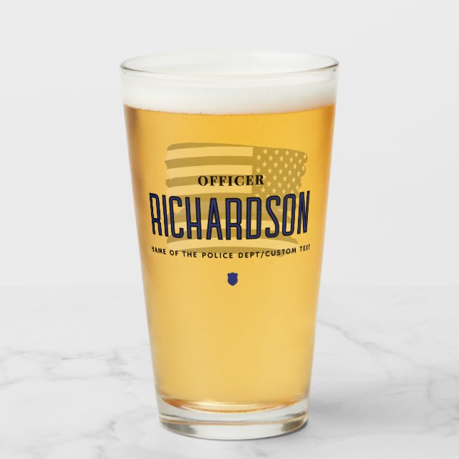 Personlig Thin Blue Line Polischef Flagga Glaskopp (Framsida fylld)