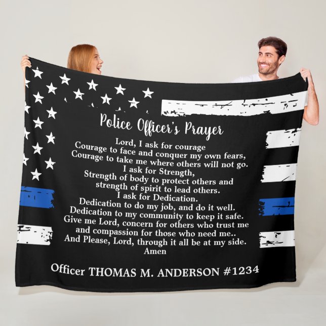 Personlig Thin Blue Line Polischef Prayer Fleecefilt (På plats)
