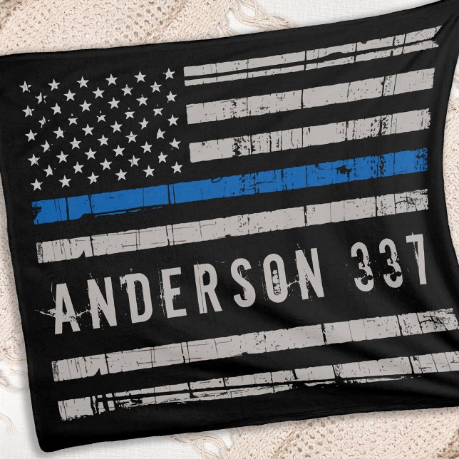 Personlig Thin Blue Line Polisen Fleece Blanket (Skapare uppladdad)