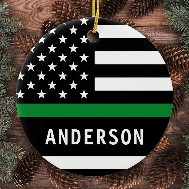 Personlig Thin Grönt Line Militär jul Julgransprydnad Keramik (Skapare uppladdad)