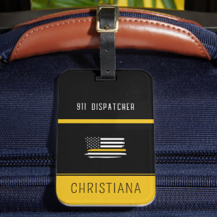 Personlig Thin Guld Line Flagga 911 Dispatcher Bagagebricka