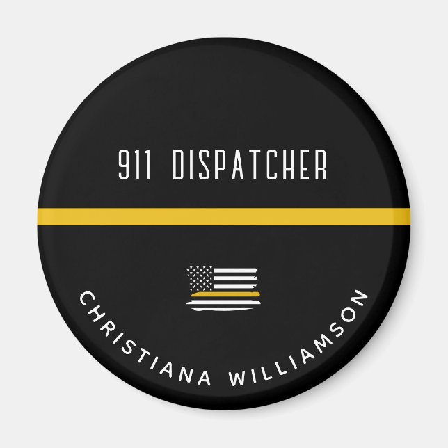 Personlig Thin Guld Line Flagga 911 Dispatcher Magnet (Framsidan)