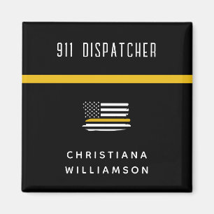 Personlig Thin Guld Line Flagga 911 Dispatcher Magnet