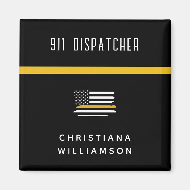 Personlig Thin Guld Line Flagga 911 Dispatcher Magnet (Framsidan)