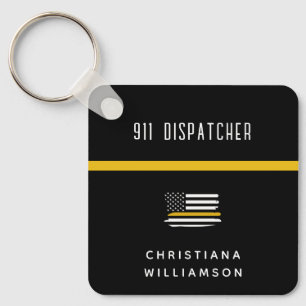 Personlig Thin Guld Line Flagga 911 Dispatcher Nyckelring